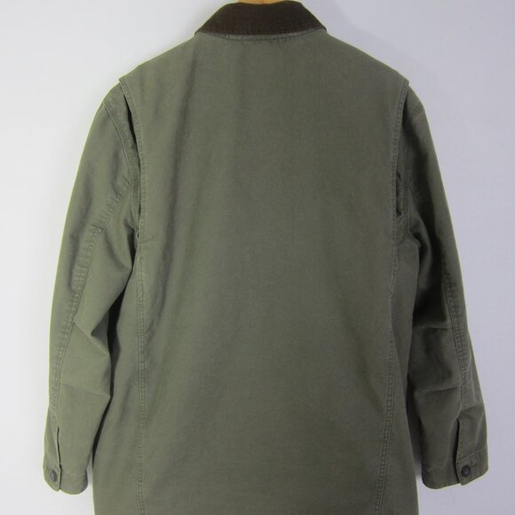Vtg Orvis Men L Olive Green Barn Canvas Field Jacket Coat Corduroy Collar - Picture 3 of 13